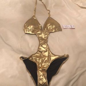 Bebe 2b Metallic Cut Out One Piece Swimsuit